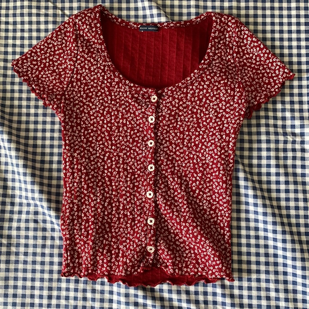 brandy melville floral red button up